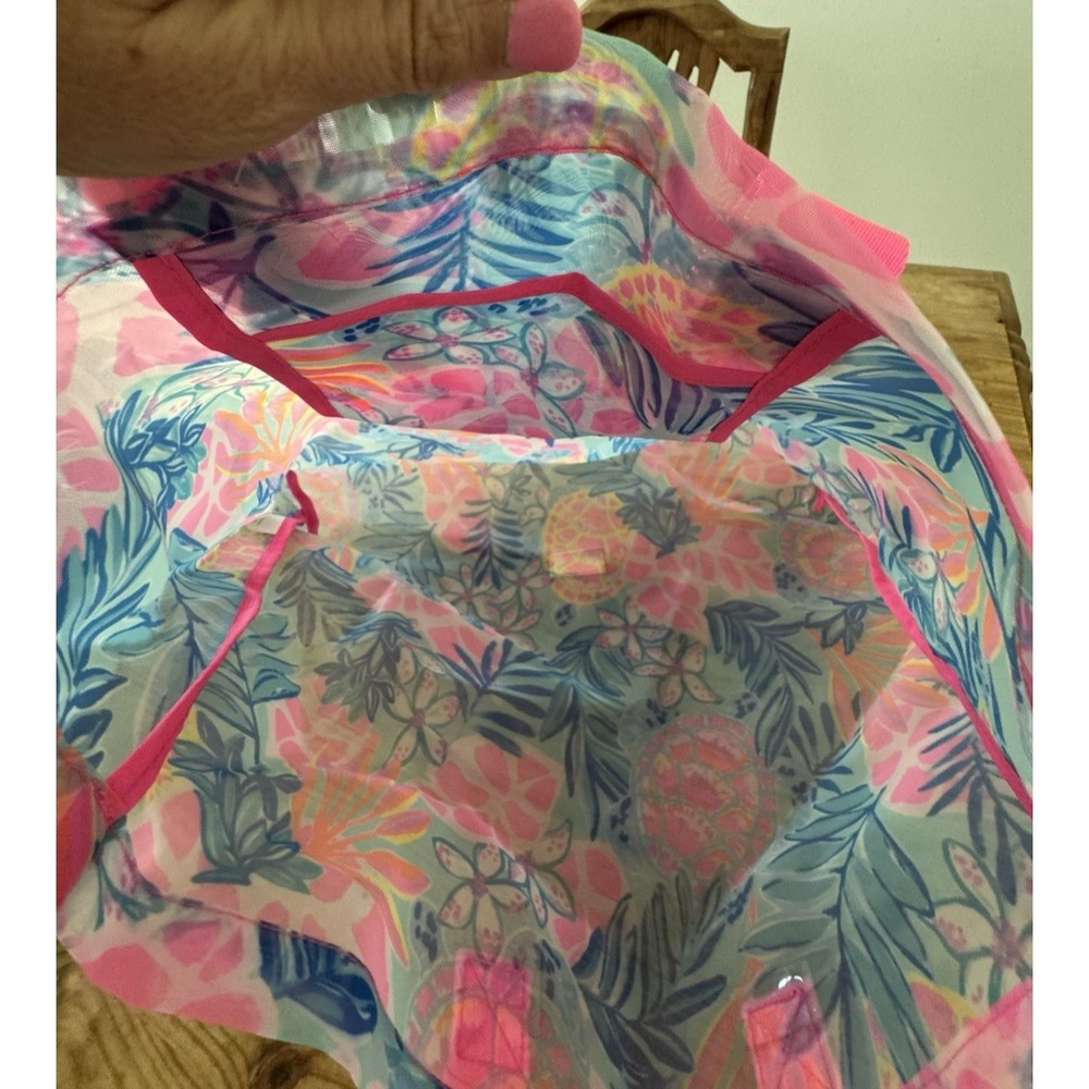 Lilly Pulitzer Mesh Beach Tote Bag Tropical Print Pink Handles Large Pool Travel - Picture 6 of 6